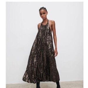 Zara Black Sequin Halter Maxi Dress